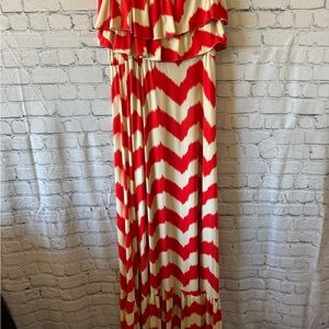 Red and White Chevron Maxi Dress